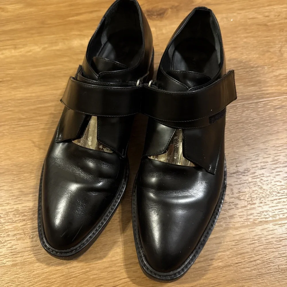 Vince Wren Woman's Black Leather Oxford Monk Strap Shoes 9M Made In Italy (read)